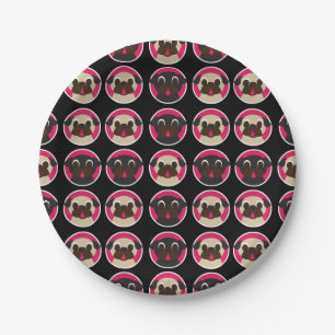 Black and Fawn Pug Heads Birthday Party Paper Plate