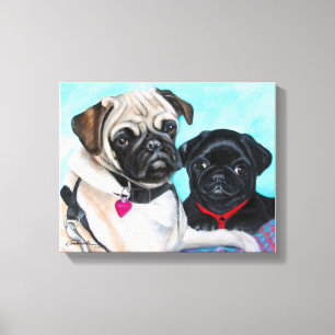 Black and Fawn Pugs Canvas Print