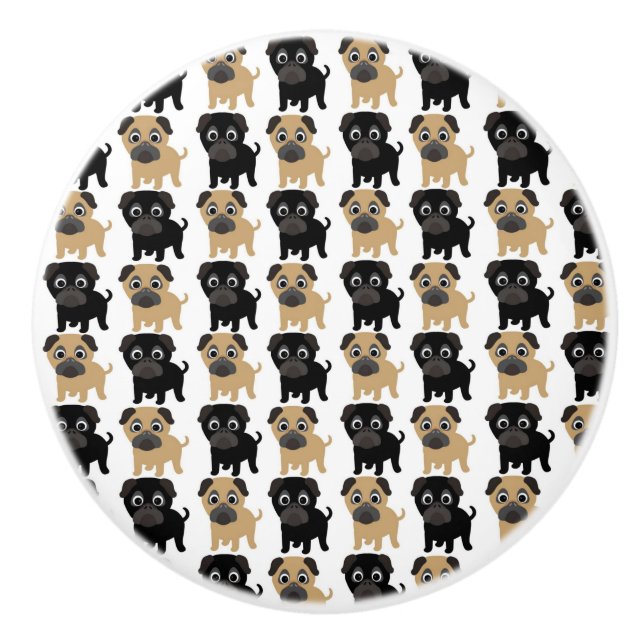 Black and Fawn Pugs Ceramic Knob (Front)