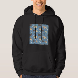 Black and Fawn pugs on Blue Background Classic T-S Hoodie
