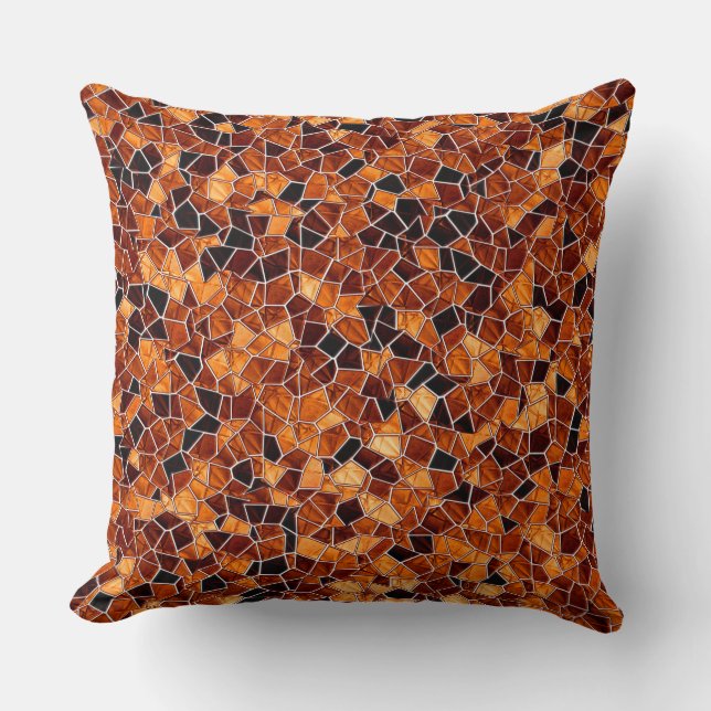 Black and fire orange mosaic, white line splitting throw pillow (Front)