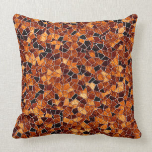 Black and fire orange mosaic, white line splitting throw pillow