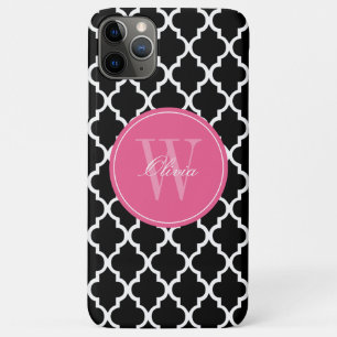 Black and Fuchsia Quatrefoil Monogram iPhone 11 Pro Max Case