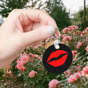 Black and Girly Red Lips Keychain