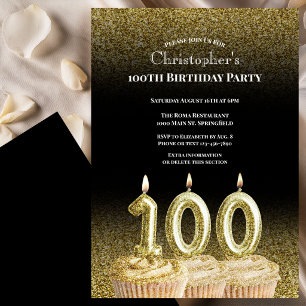 Black and Gold 100th Birthday Invitation For Him