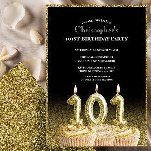 Black and Gold 101st Birthday Invitation For Him