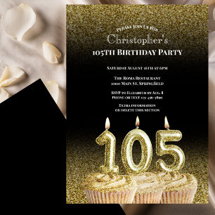 Black and Gold 105th Birthday Invitation For Him