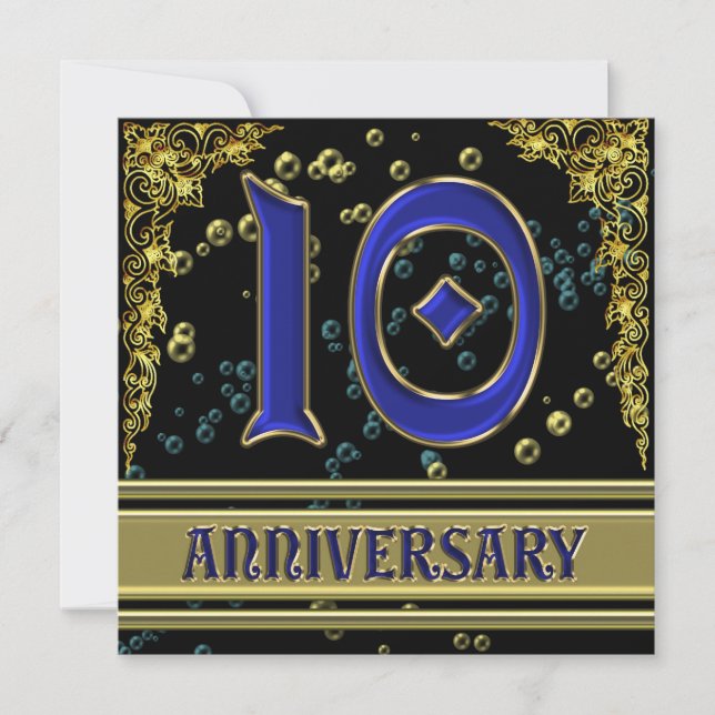 Black and Gold 10th Anniversary party Invitation (Front)