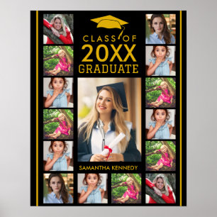 Black And Gold 17 Photo Collage 2026 Graduation Poster