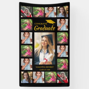 Black And Gold 17 Photo Collage Graduation Party Banner