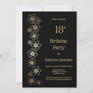 Black and Gold 18th Birthday Party Invitation