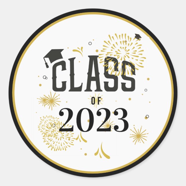 Black and Gold 2021 Graduation Celebration Party I Classic Round Sticker (Front)