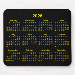 Black and Gold 2026 Calendar Mouse Pad