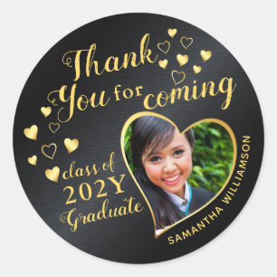 Black and Gold 2026 Graduation Thank You Favours Classic Round Sticker
