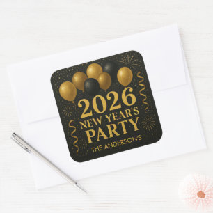 Black And Gold 2026 New Year Party Square Sticker