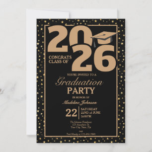 Black and Gold 2026 Photo Graduation Invitation