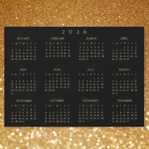 Black and Gold 2026 Yearly Calendar Magnetic Card