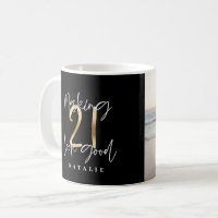 Black and gold 21st birthday modern script photo