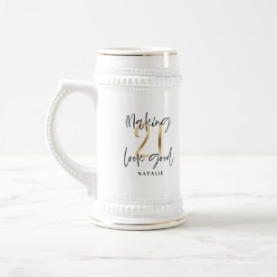 Black and gold 21st birthday modern script stylish beer stein