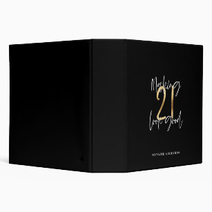 Black and gold 21st birthday modern script stylish binder