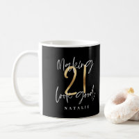 Black and gold 21st birthday modern script stylish