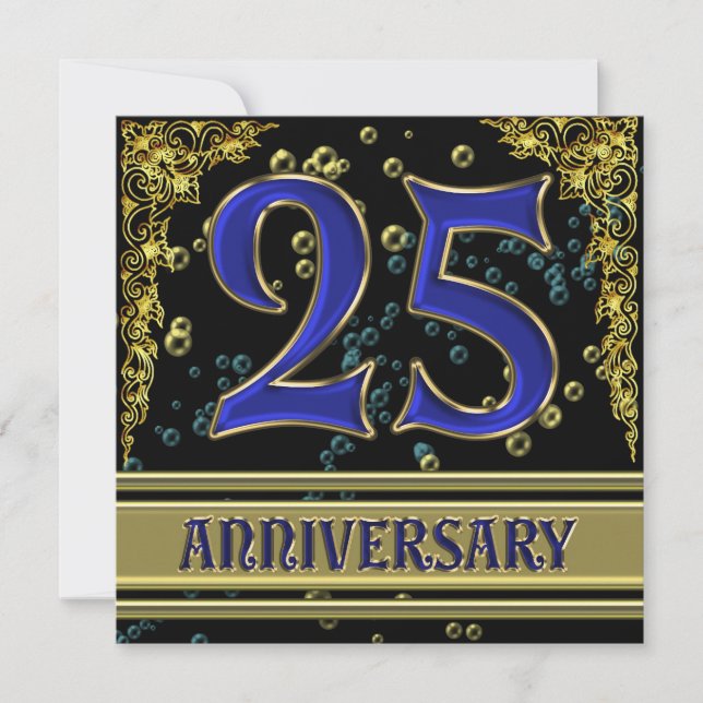 Black and Gold 25th Anniversary party Invitation (Front)