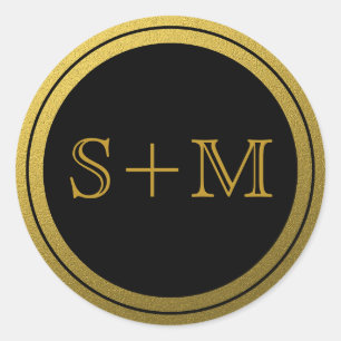 Black And Gold 2 Monogram Initial Classic Round Sticker
