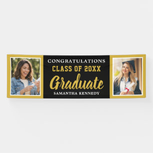 Black And Gold 2 Photo Congrats 2026 Graduation Banner