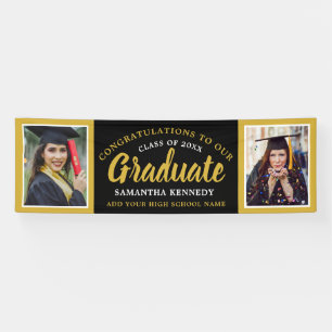 Black And Gold 2 Photo Congratulations Graduation  Banner
