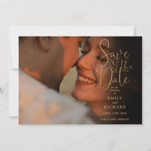 Black And Gold 2 Photo Elegant Script Wedding Save The Date