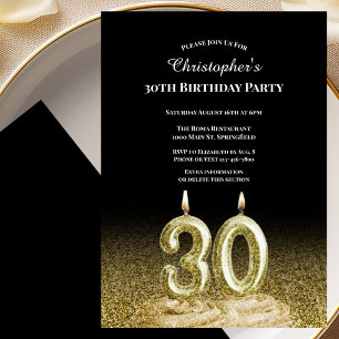 Black and Gold 30th Birthday Invitation For Him