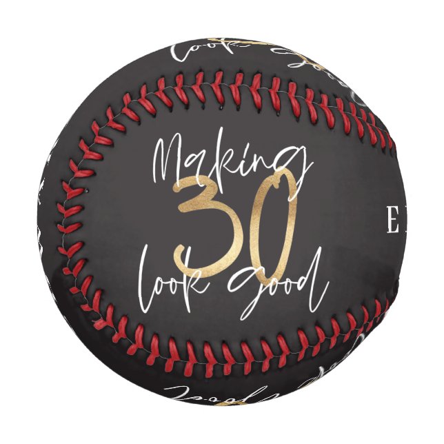 Black and gold 30th birthday modern chic baseball (Front Left)