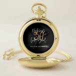 Black and gold 30th birthday modern script stylish pocket watch<br><div class="desc">Modern black and gold 30th birthday gift. Part of a elegant stylish collection.</div>
