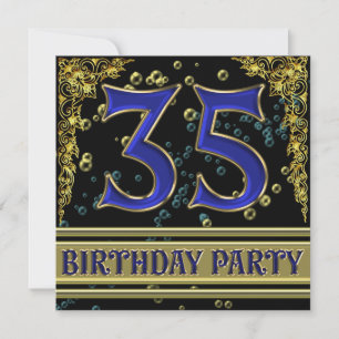 Black and Gold 35th Birthday party Invitation