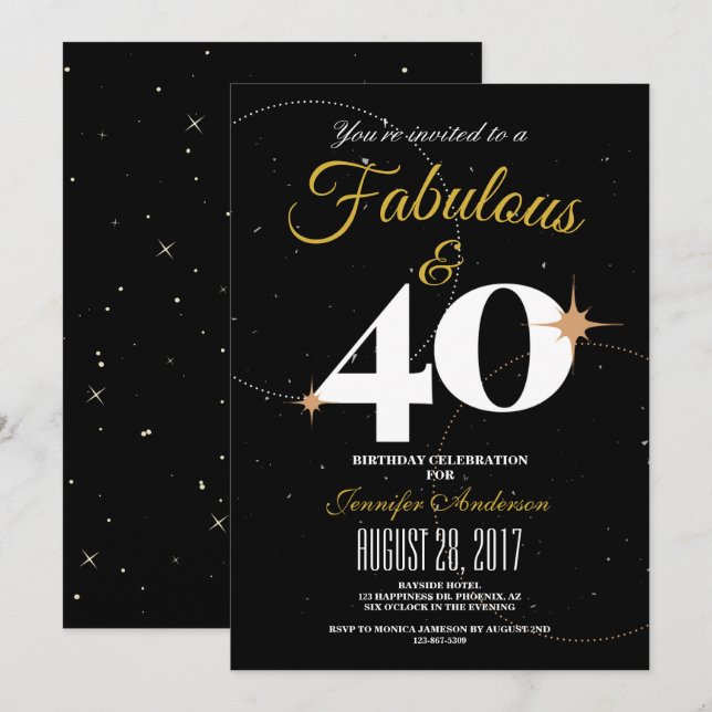 Black and Gold | 40 & Fabulous Birthday Invitation (Front/Back)
