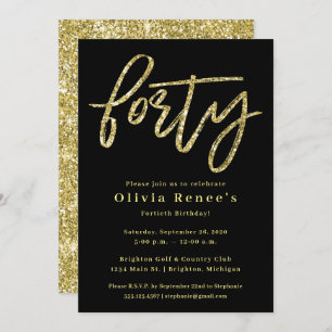 Black and Gold 40th Birthday Invitation Template