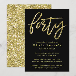 Black and Gold 40th Birthday Invitation Template