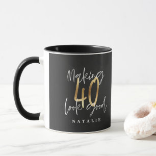 Black and gold 40th birthday modern script stylish mug
