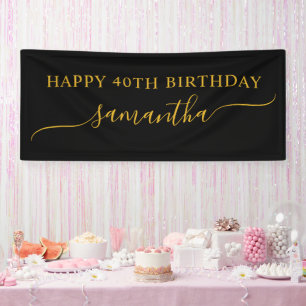 Black and Gold 40th Birthday Simple Swash Name Banner