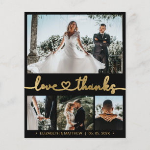 Black and Gold 4 Photo Collage Wedding Thank You Flyer