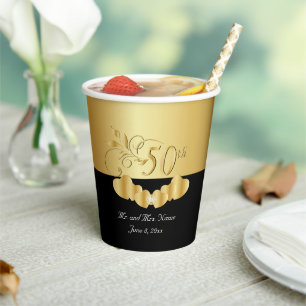 Black and Gold 50th Anniversary / Birthday Paper Cups