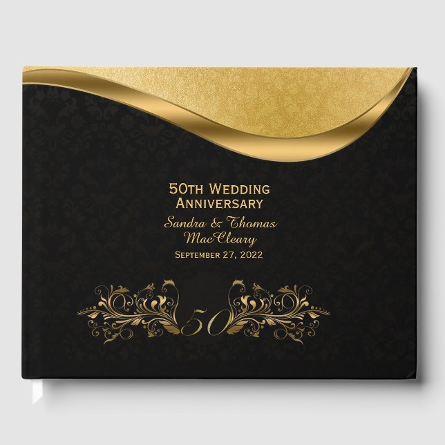 Black and Gold 50th Anniversary Custom Guest Book (Front)