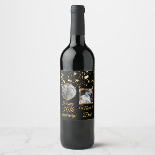 Black and Gold 50th Anniversary Personalized Photo Wine Label