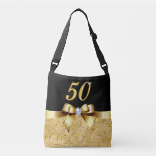 Black and Gold 50th Birthday Gifts Cross Body Tote