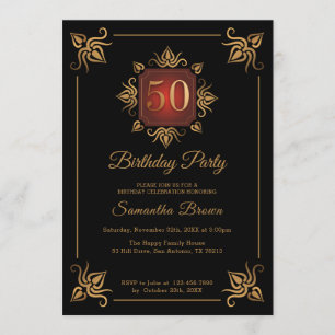 Black And Gold 50th Birthday Invitation