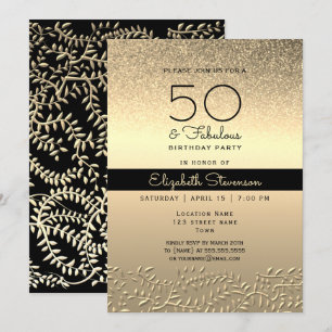 Black and Gold 50th Birthday Invitation