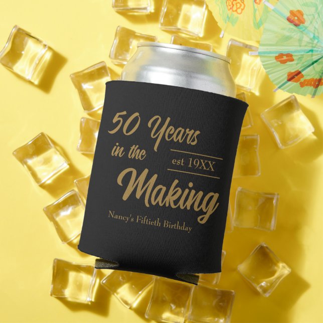 Black and Gold 50th Birthday Party Can Cooler (In Situ Summer)