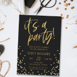 Black and Gold 50th Birthday Party Invitation<br><div class="desc">Your guests will know that this will be a fun party by just looking at this invitation! This design features fun typography,  a black background,  and lots of gold confetti!</div>