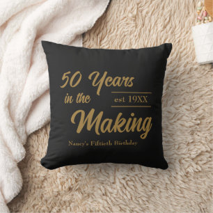 Black and Gold 50th Birthday Party Throw Pillow
