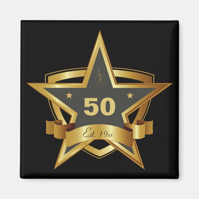 Black and Gold 50th Birthday Star Magnet (Front)